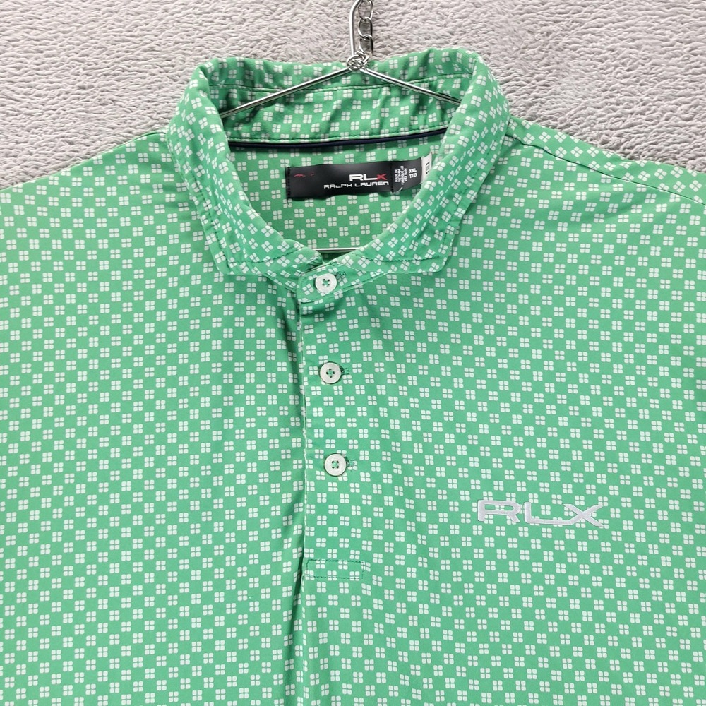 RLX Ralph Lauren Polo Shirt Mens 2XL Green Geometric Golf Performance Stretch